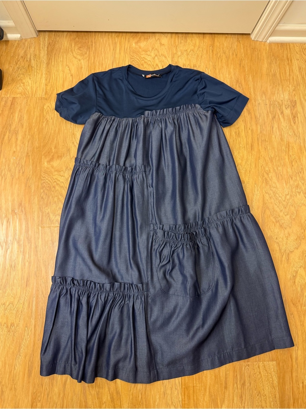 100% Cotton Navy Colorblock Short Sleeve T-Shirt Dress